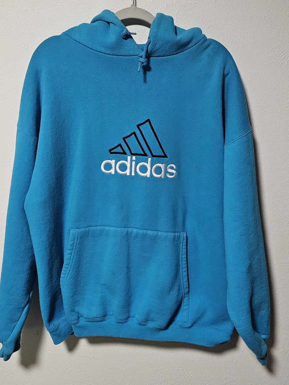 Vintage 90s Y2K Adidas Center Logo Hoodie Made In USA Blue Heavyweight XL 25x28